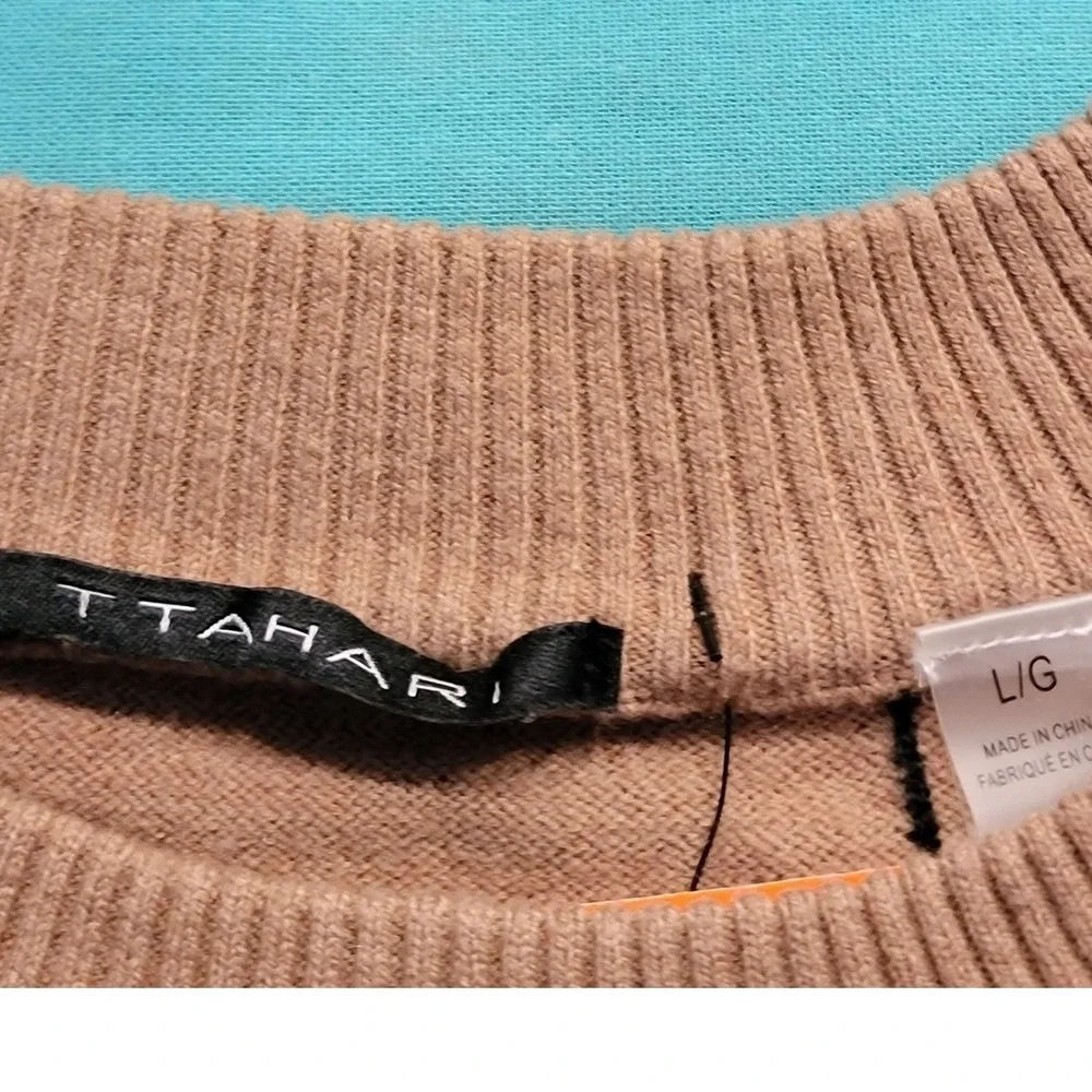 Tahari Womens Tan Black Windowpane Grid Crewneck Pullover Sweater Size Large - Picture 4 of 7